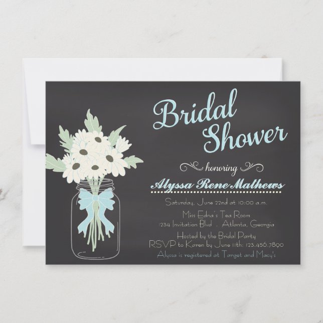 Chalkboard Mason Jar Bridal Shower Invitation (Front)