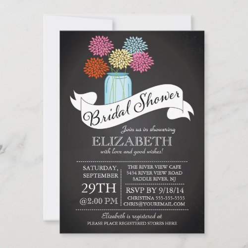 Chalkboard Mason Jar Bridal Shower Invitation