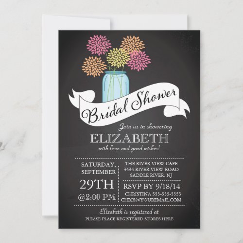 Chalkboard Mason Jar Bridal Shower Invitation