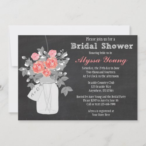 Chalkboard Mason Jar Bridal Shower Invitation