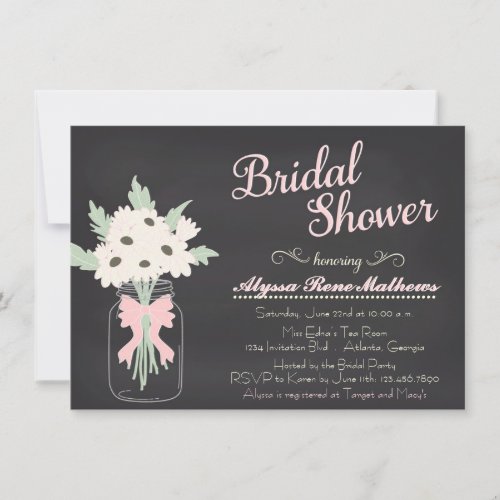 Chalkboard Mason Jar Bridal Shower Invitation PINK