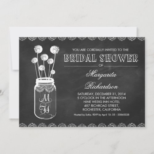 Chalkboard mason jar bridal shower invitations