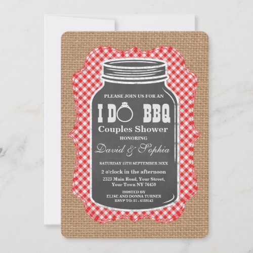 Chalkboard Mason Jar Burlap I DO BBQ Invitation