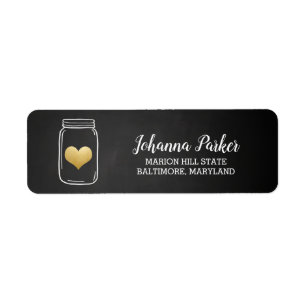 Chalkboard Mason Jar Faux Gold Heart   Wedding Label