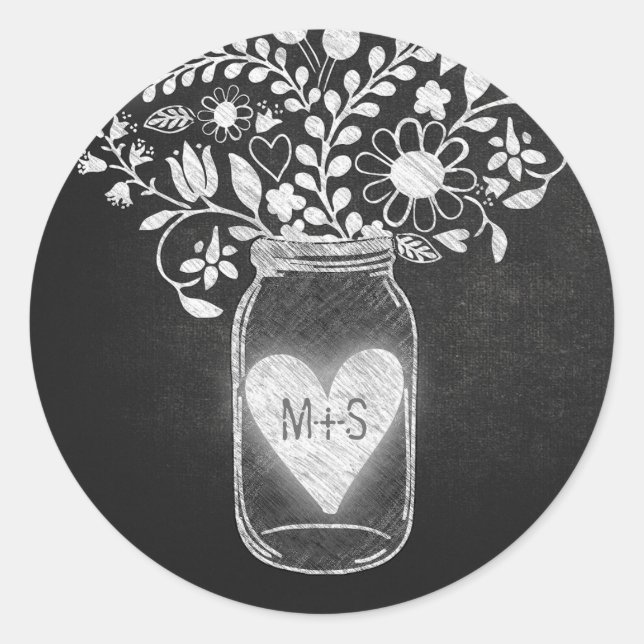 Chalkboard mason jar floral classic round sticker (Front)