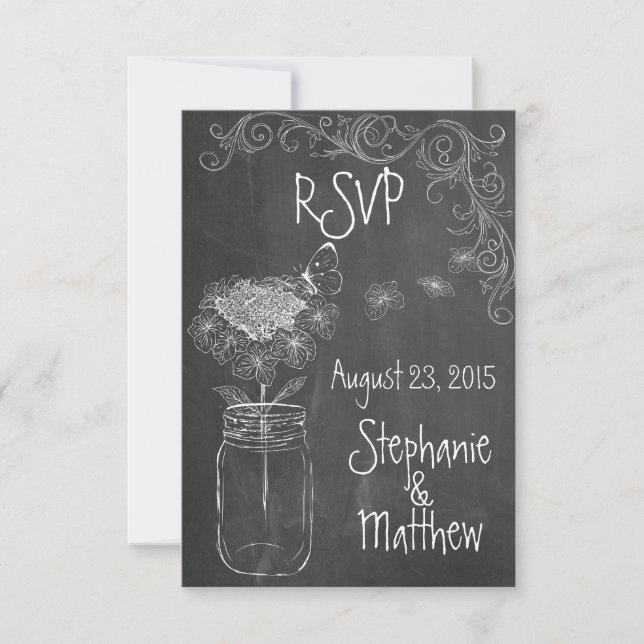 CHALKBOARD MASON JAR GARDEN WEDDING RSVP CARD (Front)