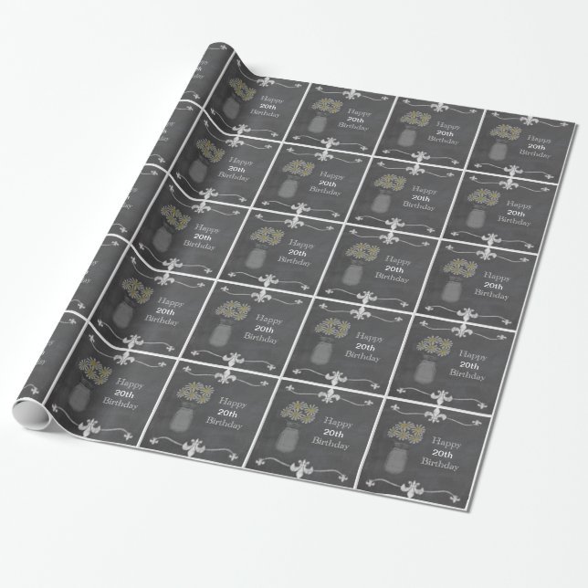 Chalkboard mason jar gift wrap, add age customize wrapping paper (Unrolled)
