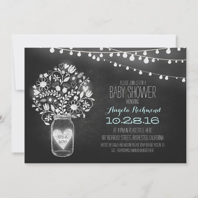 chalkboard mason jar & lights Baby Shower invite (Front)