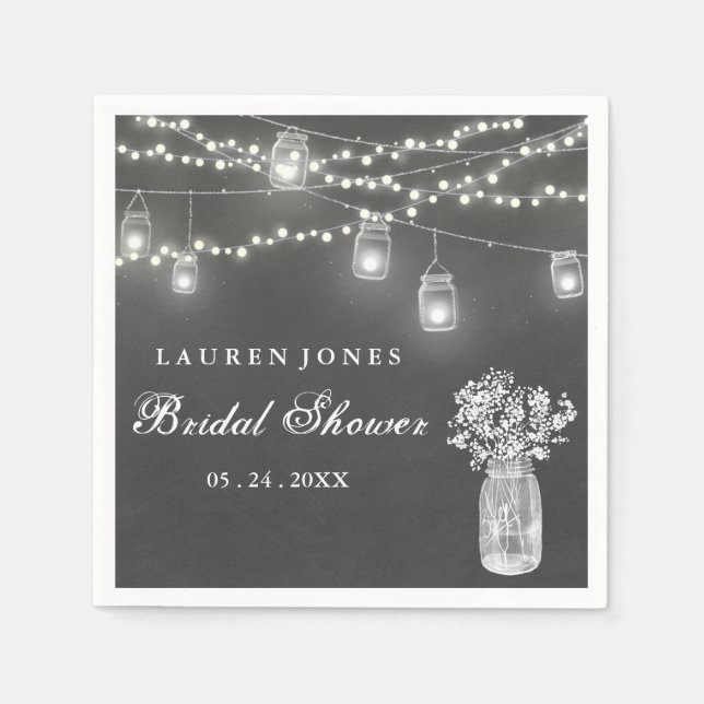 Chalkboard Mason Jar Lights Bridal Shower Napkin (Front)