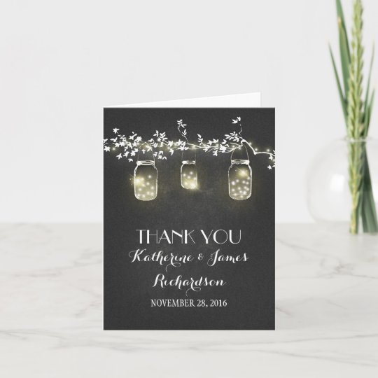 Chalkboard Mason Jar Lights Rustic Wedding Thanks Thank You Card Chalkboard Mason Jar Lights Rustic Wedding Thanks Thank You Card Zazzle