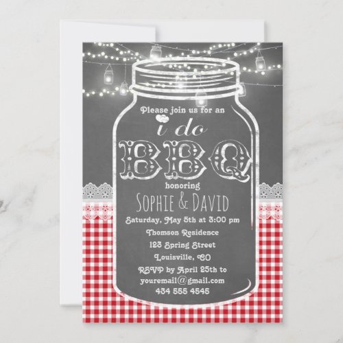 Chalkboard Mason Jar Old Wood I DO BBQ Invite