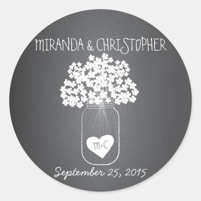 Chalkboard Mason Jar Personalized Favor Stickers (Front)