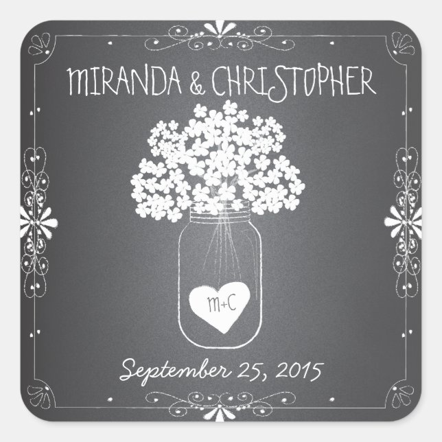 Chalkboard Mason Jar Personalized Favor Stickers (Front)