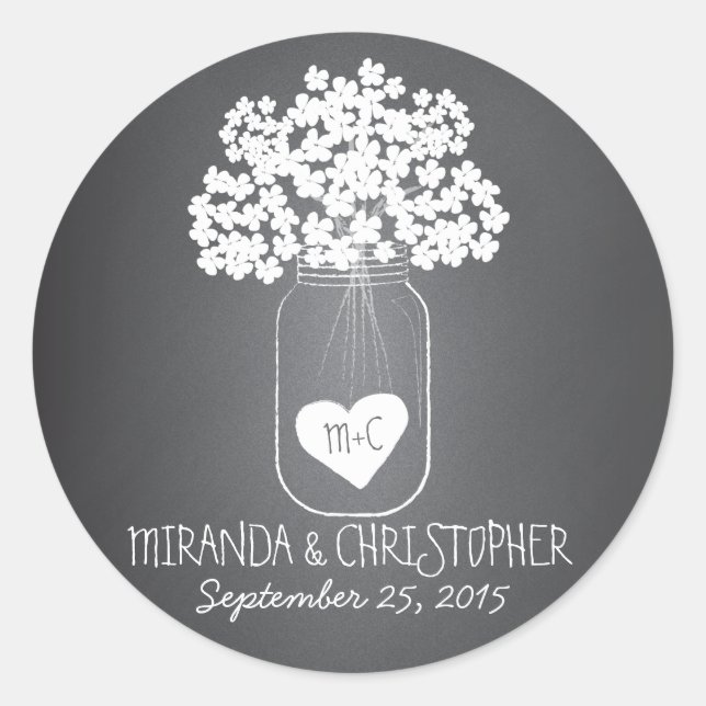 Chalkboard Mason Jar Personalized Favor Stickers (Front)