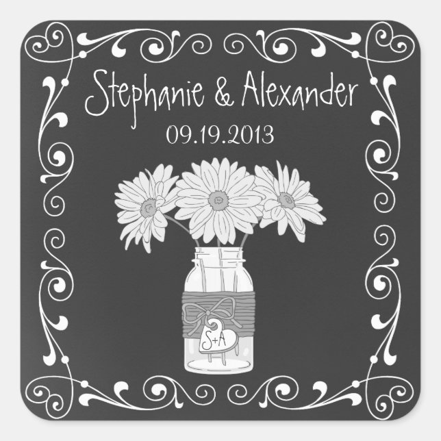 Chalkboard Mason Jar Personalized Favor Stickers (Front)