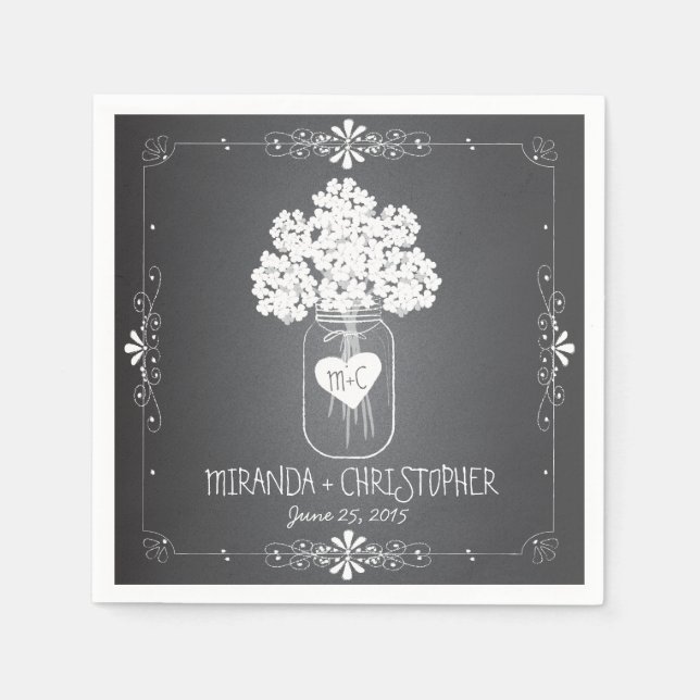 Chalkboard Mason Jar Personalized Wedding Napkin (Front)