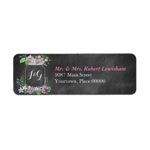 Chalkboard Mason Jar Pink Floral Wedding Label