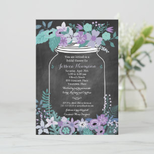 Chalkboard Mason Jar Purple Floral Bridal Shower Invitation