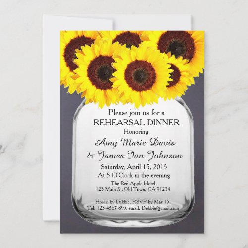 Chalkboard mason jar rehearsal dinner invitations