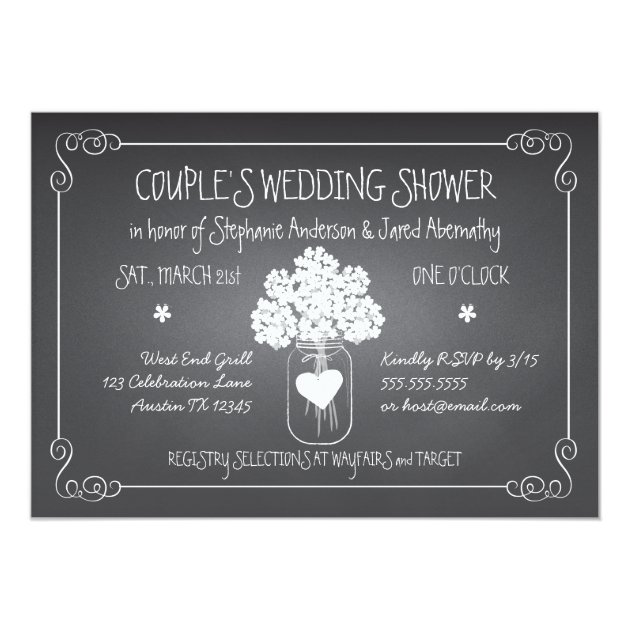 Chalkboard Mason Jar Rustic Couples Wedding Shower Invitation