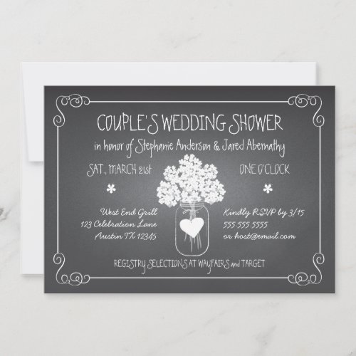 Chalkboard Mason Jar Rustic Couples Wedding Shower Invitation