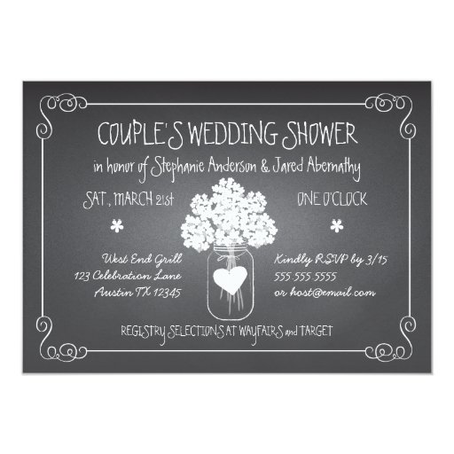 Chalkboard Mason Jar Rustic Couples Wedding Shower 5x7 Paper Invitation ...