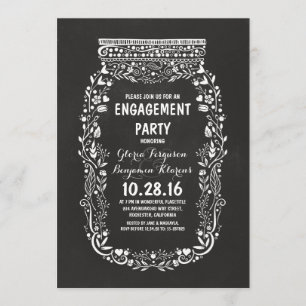 Chalkboard mason jar rustic engagement party invitation