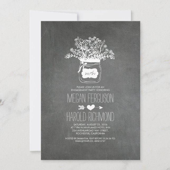 Chalkboard Mason Jar Rustic Engagement Party Invitation (Front)