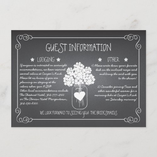 Chalkboard Mason Jar Rustic Guest Information Card Invitations