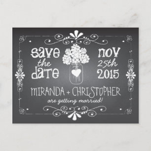 Chalkboard Mason Jar Save the Date Postcard
