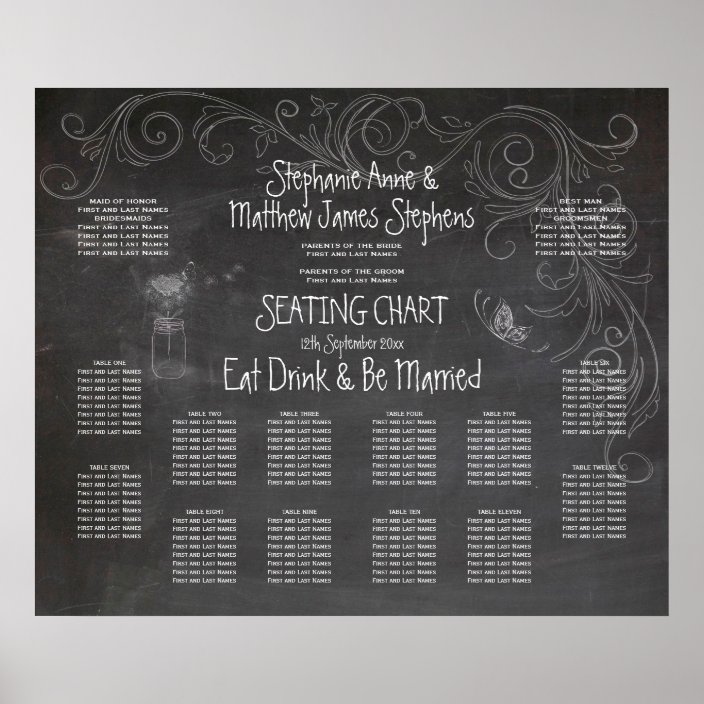 CHALKBOARD MASON JAR SEATING CHART | Zazzle.com