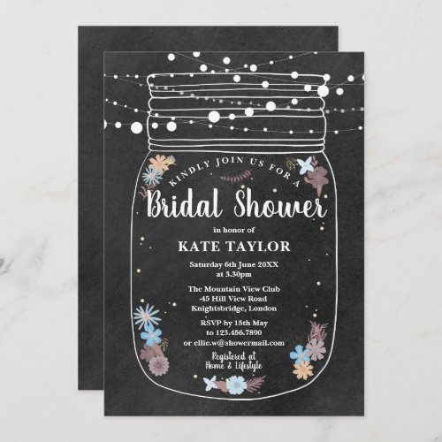 Chalkboard Mason Jar String Lights Bridal Shower Invitation