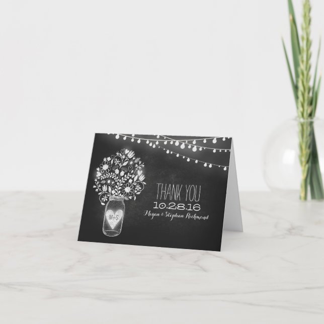 Chalkboard mason jar & string lights thank you (Front)