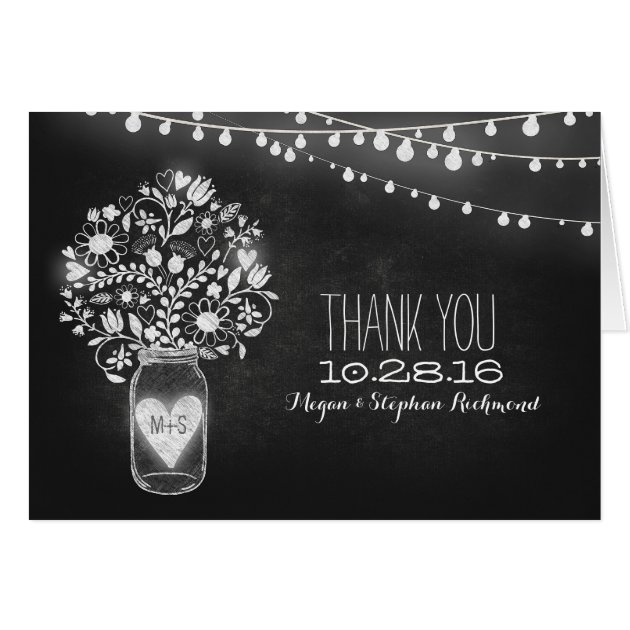 Chalkboard Mason Jar & String Lights Thank You Card