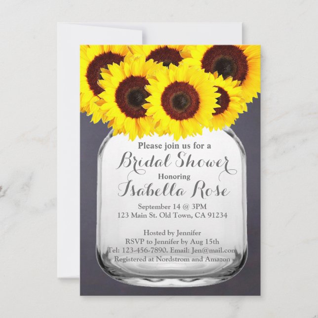 Chalkboard Mason Jar Sunflower Invitations (Front)