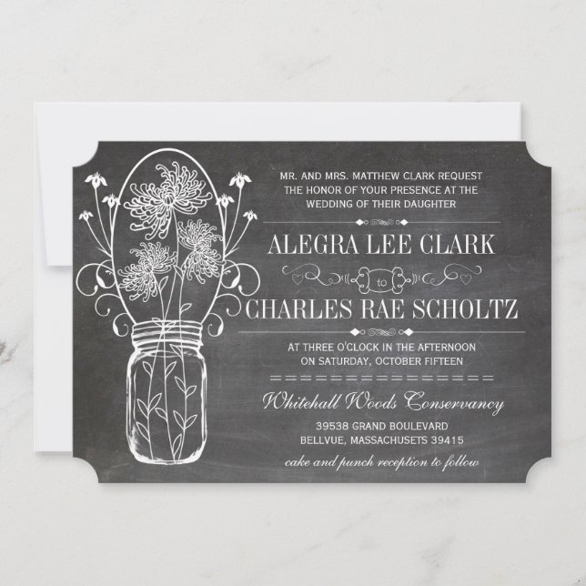 Chalkboard Mason Jar Vintage Typography Invite (Front)