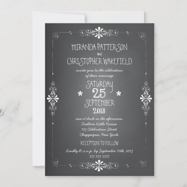 Chalkboard Mason Jar Wedding Invitation with RSVP (Front)