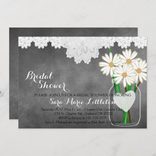 Chalkboard Mason Jar - White Daisies Bridal Shower Invitation