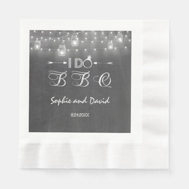 Chalkboard Mason Jars String Lights I DO BBQ Napkins (Front)
