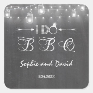 Chalkboard Mason Jars String Lights I DO BBQ Square Sticker