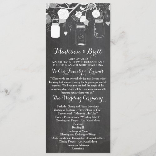 Chalkboard Mason Jars Tea Length Wedding Program