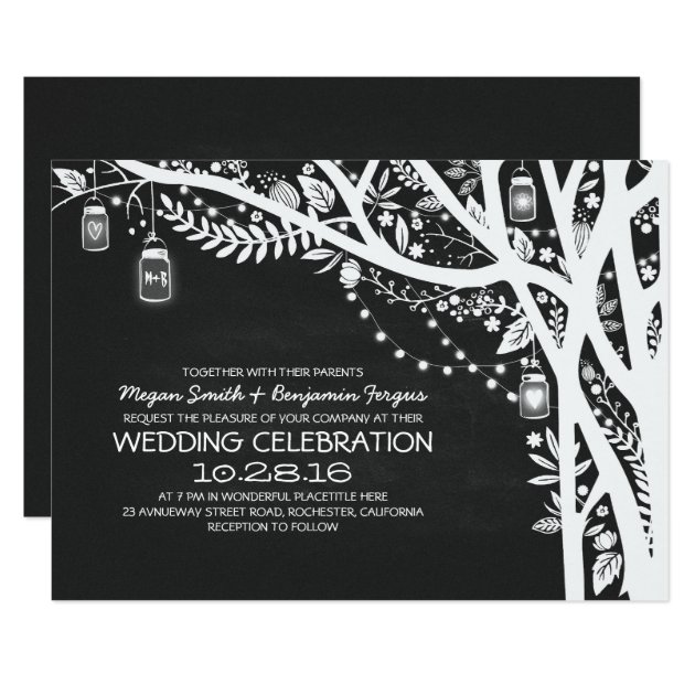 Chalkboard Mason Jars Tree String Lights Wedding Invitation