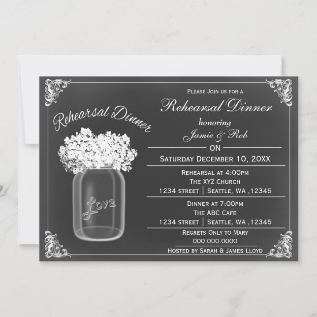 Chalkboard Mason jars Wedding Rehearsal Invites (Front)