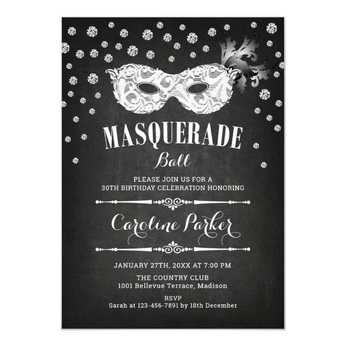 Chalkboard Masquerade Ball Birthday Party Invitation Zazzle Com