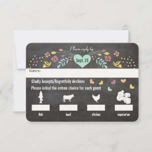 Chalkboard Menu Choice Floral Hearts Wedding RSVP