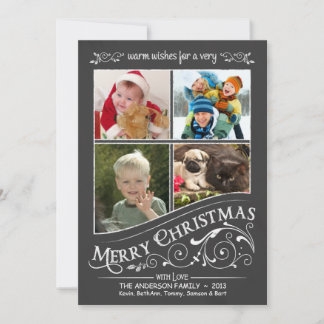 Chalkboard Merry Christmas 4-Photo Flat Card