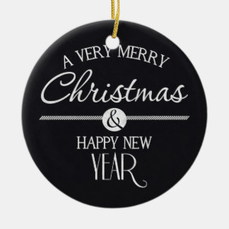Chalkboard Merry Christmas and Happy New Year Ceramic Ornament