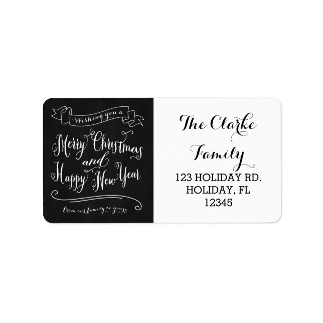 Chalkboard Merry Christmas and Happy New Year Label (Front)