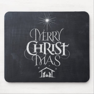 Chalkboard Merry Christmas Christian Nativity Mouse Pad