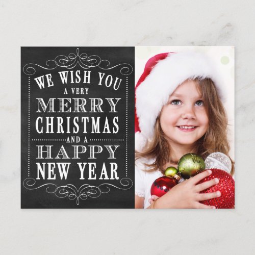 Chalkboard Merry Christmas Happy New Year Photo Holiday Postcard